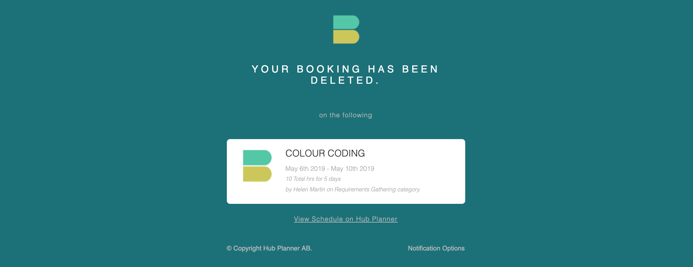 DELETED BOOKING EMAIL NOTIFICATION