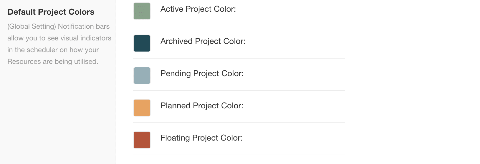 Display Colors of Proects