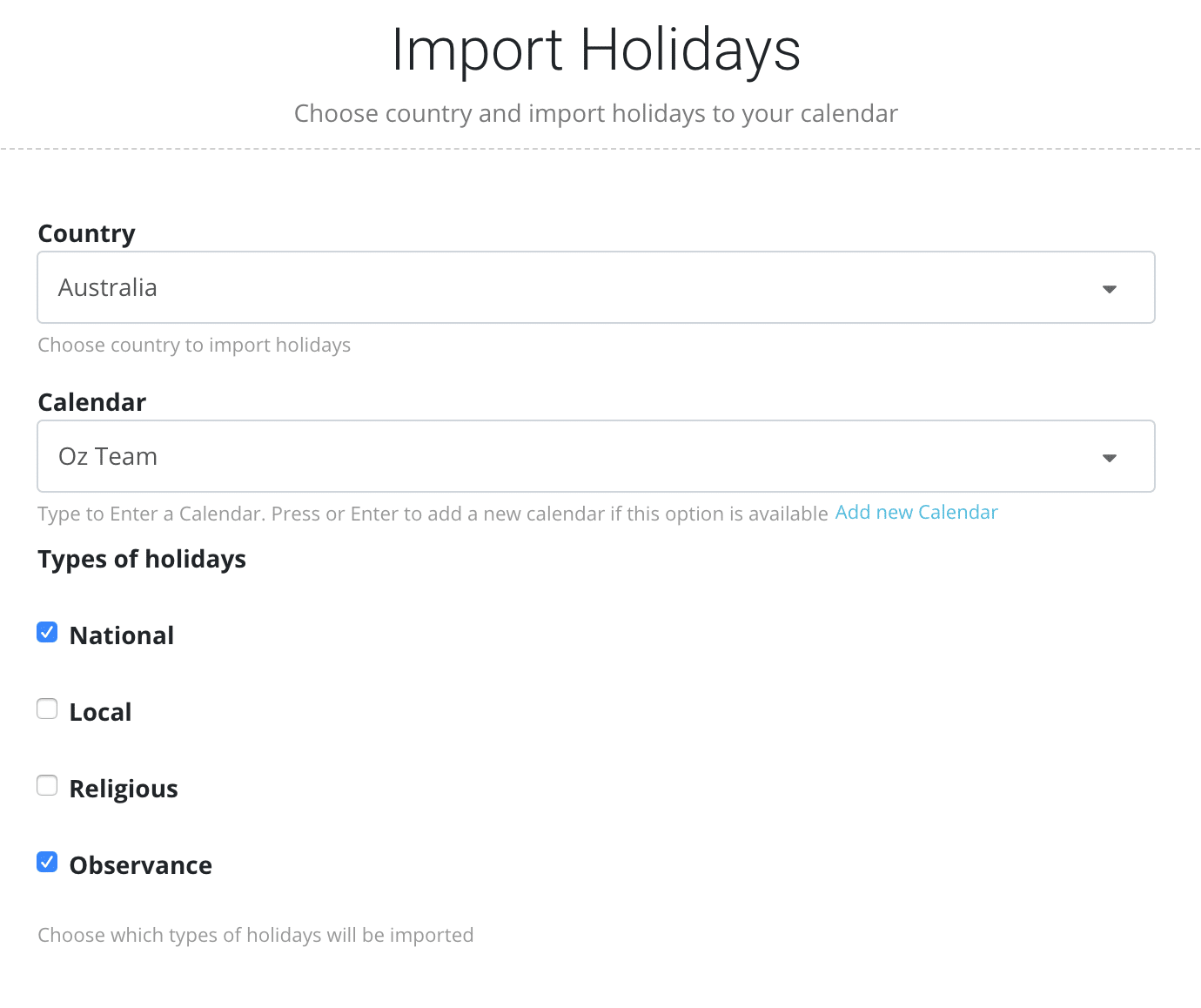 import public holidays team