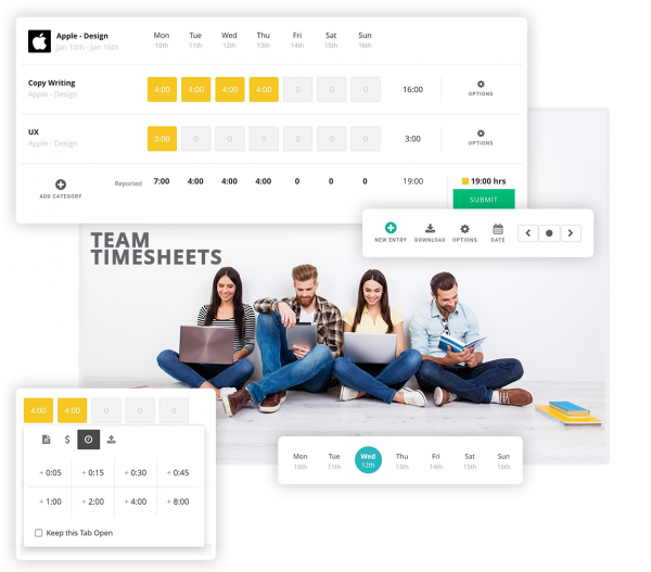 time tracking for teams main user interface at Hub Planner