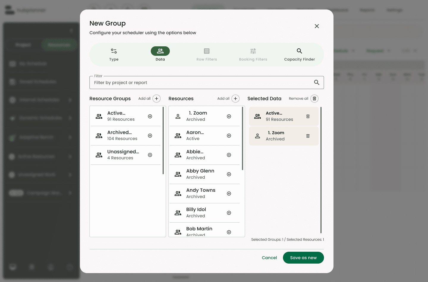 New Resource Group Booking Filters